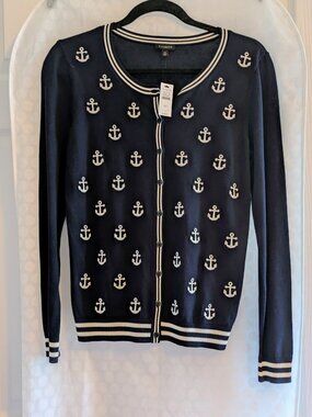 Talbots Blue Cardigan Nautical Theme - XS